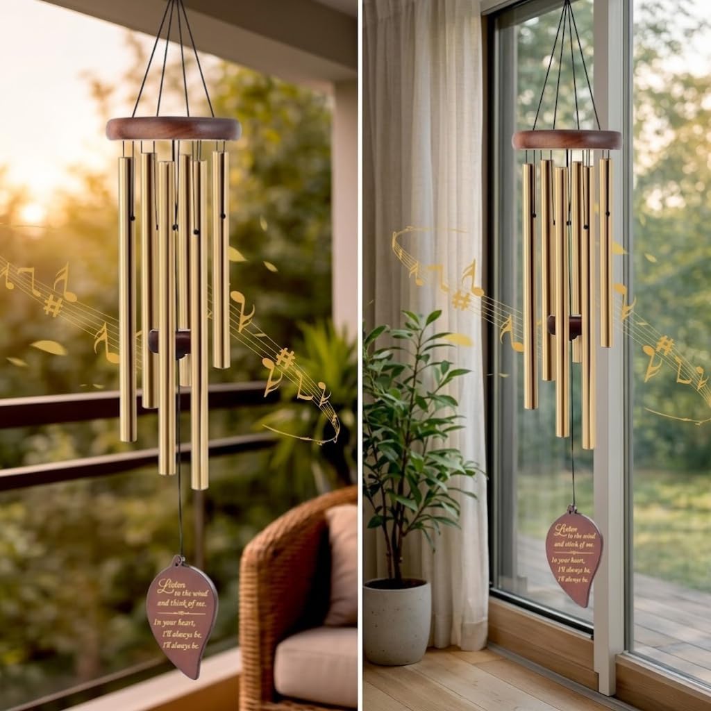 Big Wind Chimes for Bedroom & Living Room – 6 Tube Metal Windchimes Soft Sound Windchime with Wooden Top, Relaxing Chimes for Meditation, Pooja Room & Indoor Decor-image-8