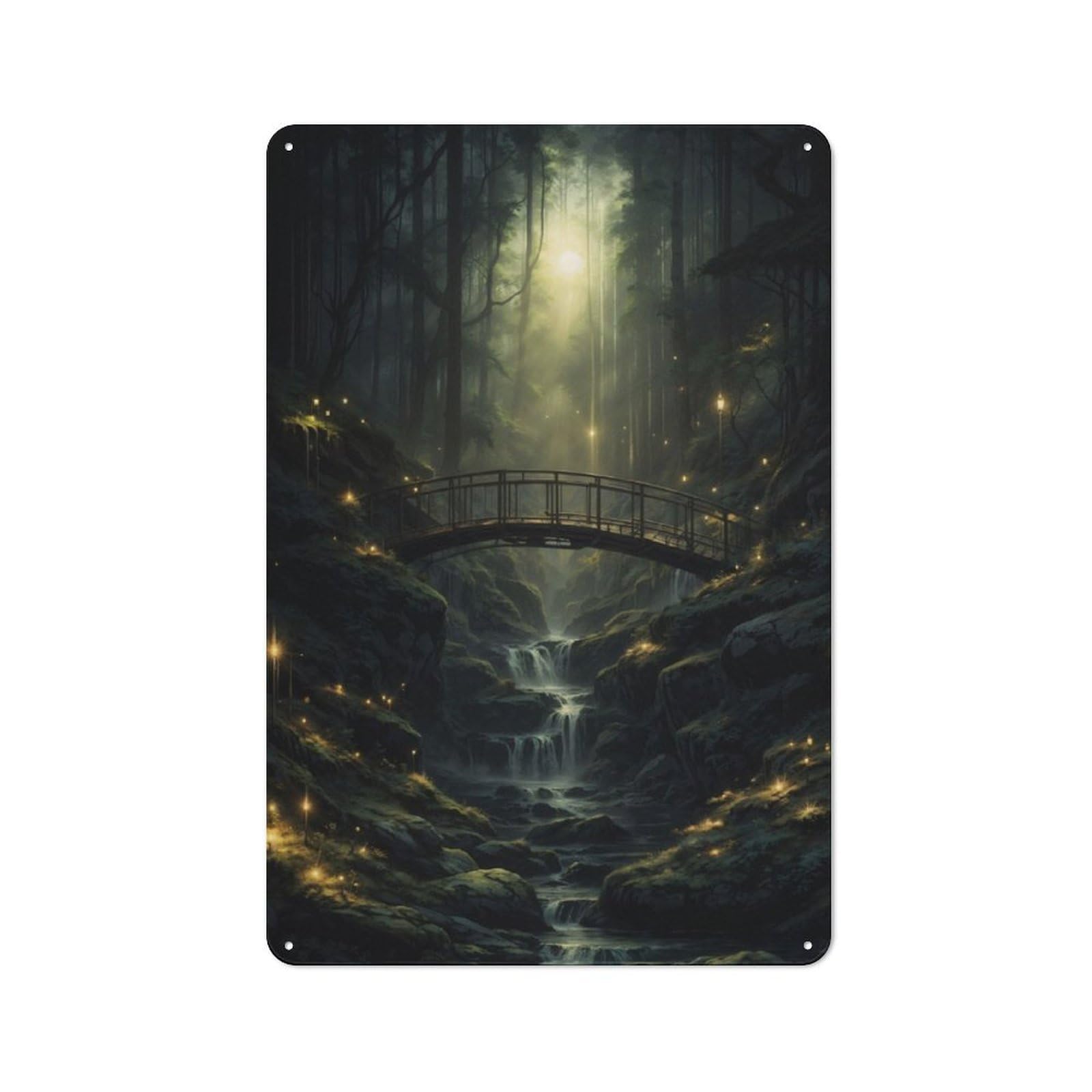 Junmoney Forest Bridge In Autumn Metal Sign 30X20cm With For Hallway Wall, Vintage Decor, For Garage, Workshop And Man Cave Decoration