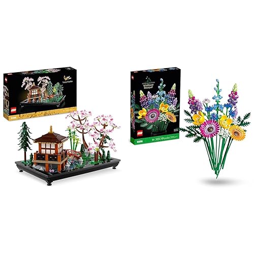 LEGO 10315 Icons Tranquil Garden, Botanical Zen Garden Kit with Lotus Flowers, & 10313 Icons Wildflower Bouquet Set, Artificial Flowers with Poppies and Lavender, Crafts, Botanical Collection - + Wildflower Bouquet Set