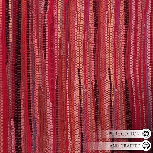 Tapis chindi multicolore en coton tissé main 90x150cm rouge élégant - 8