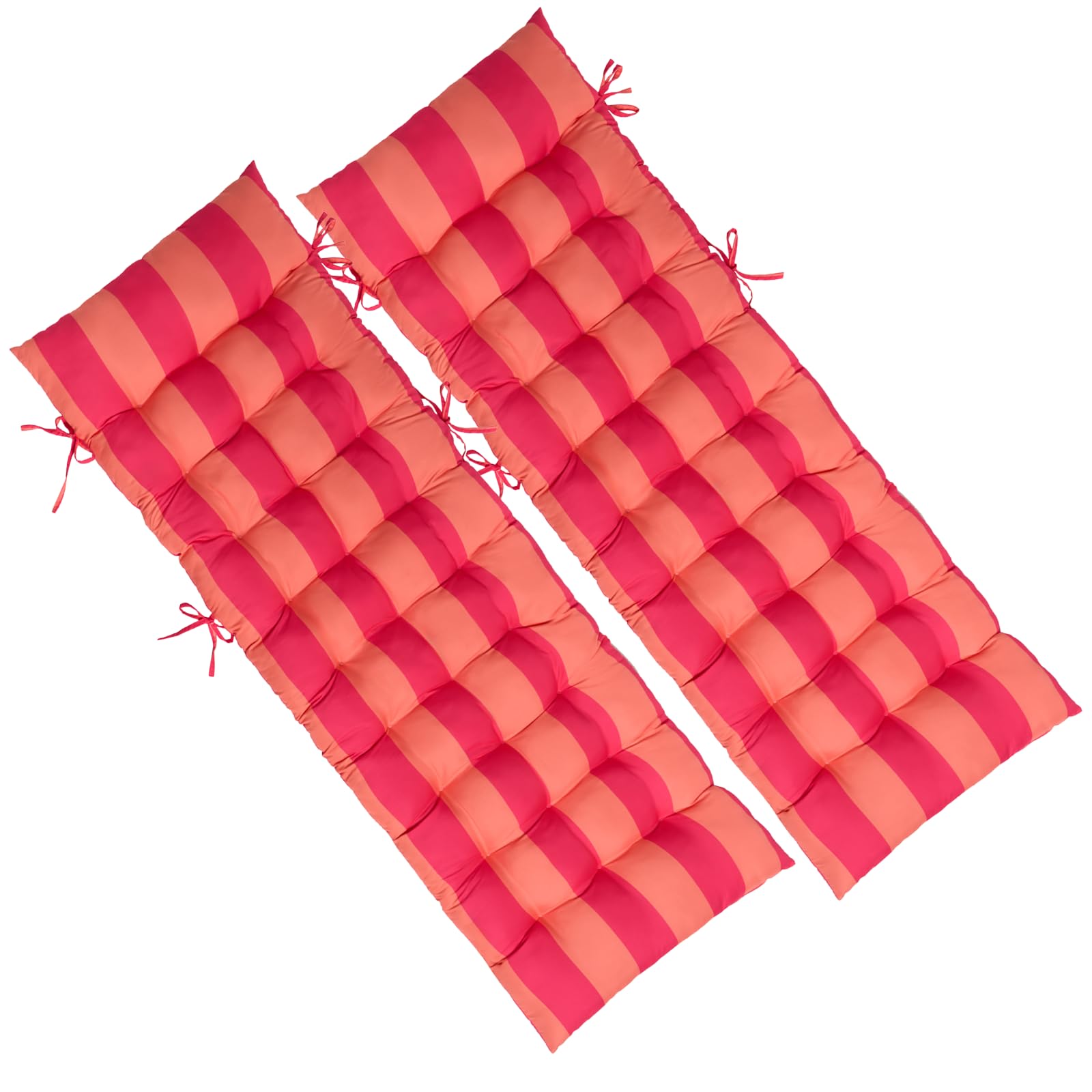 Ohs Pink/Orange Stripe Sun Lounger Cushions Set Of 2 Gravity Chairs Outdoor Cushions Stripe Soft Thick Comfy Waterproof Garden Seat Cushion With Top Cover & Ties Lounger Cushion, Orange/ - 160 X 50Cm