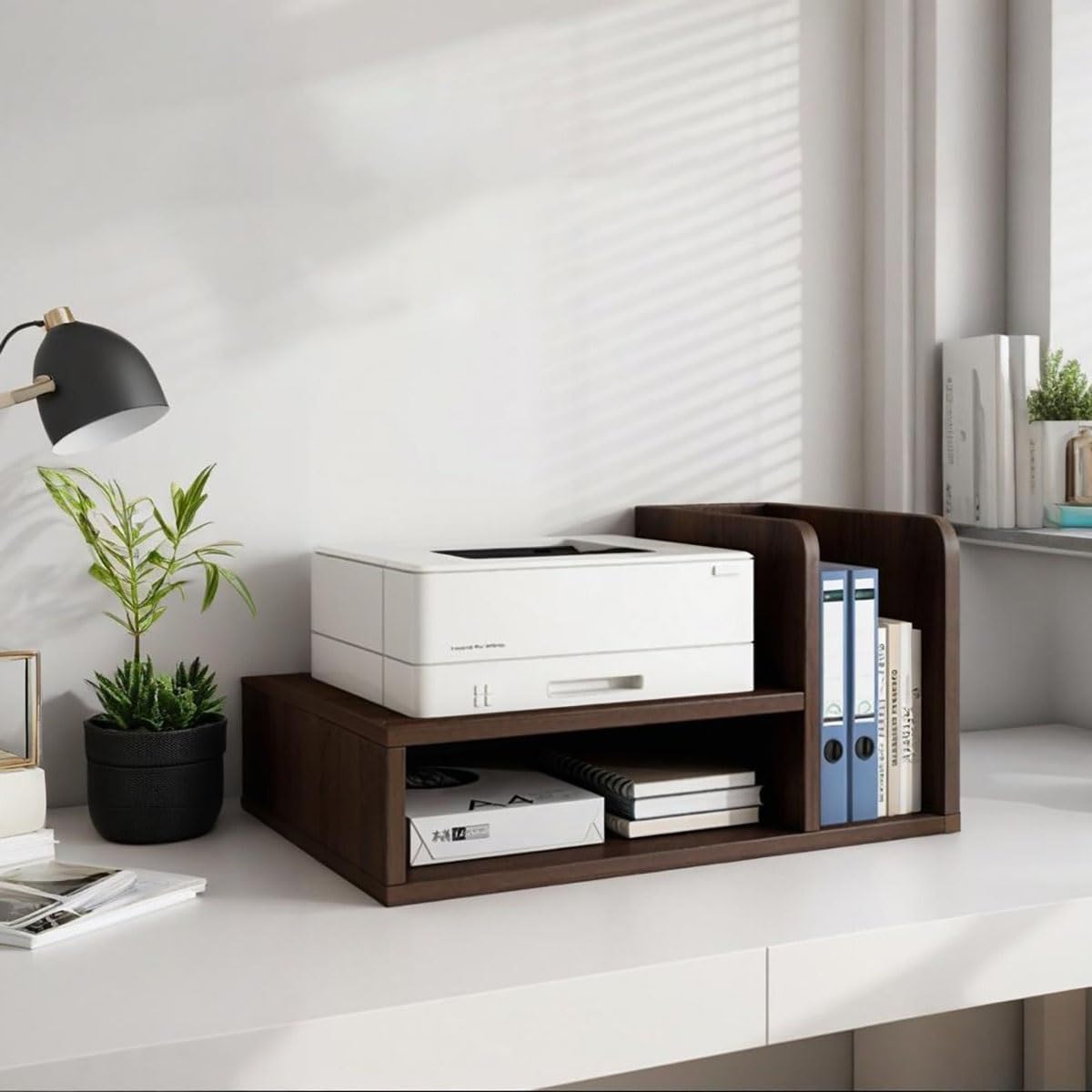 Mesa Impresora compacta para Espacios reducidos, Soporte para Impresora de Escritorio con estantería, Mueble Impresora a 2 Niveles para Oficina o casa, Mesa para Impresora(Brown)