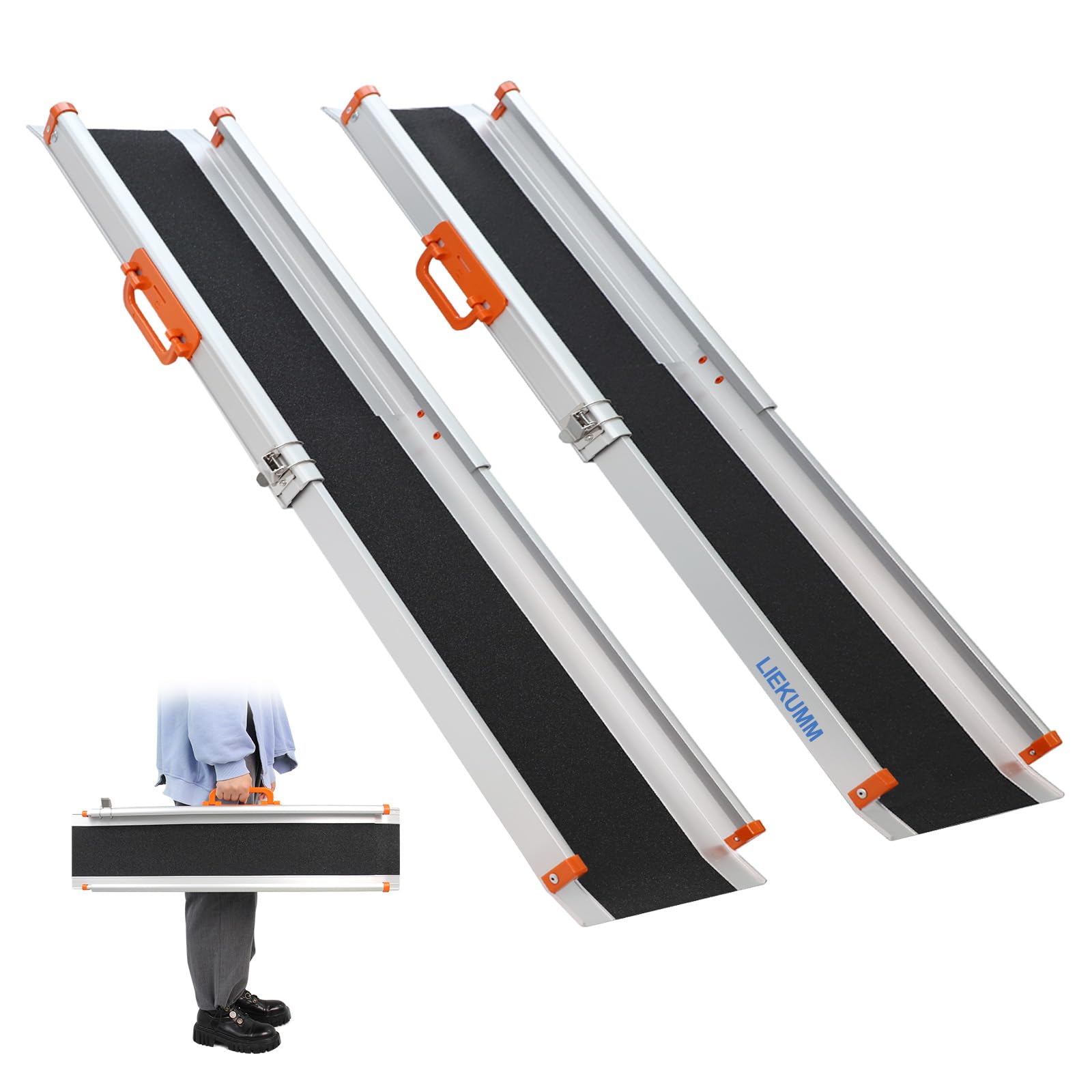LIEKUMM 2 x 77,5-122,5 cm Rampas Telescópicas para Sillas de Ruedas, Capacidad Carga de 300 kg Rampa Silla de Ruedas Ajustable, Rampa de Acceso para Escaleras, Bordillos, Scooters y Bicicletas
