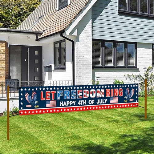 Image of 4th of July Decorations Let Freedom Ring Banner, Red White and Blue Happy 4th of July Yard Sign, Patriotic Party Decor 9.8 x 1.6 ft
