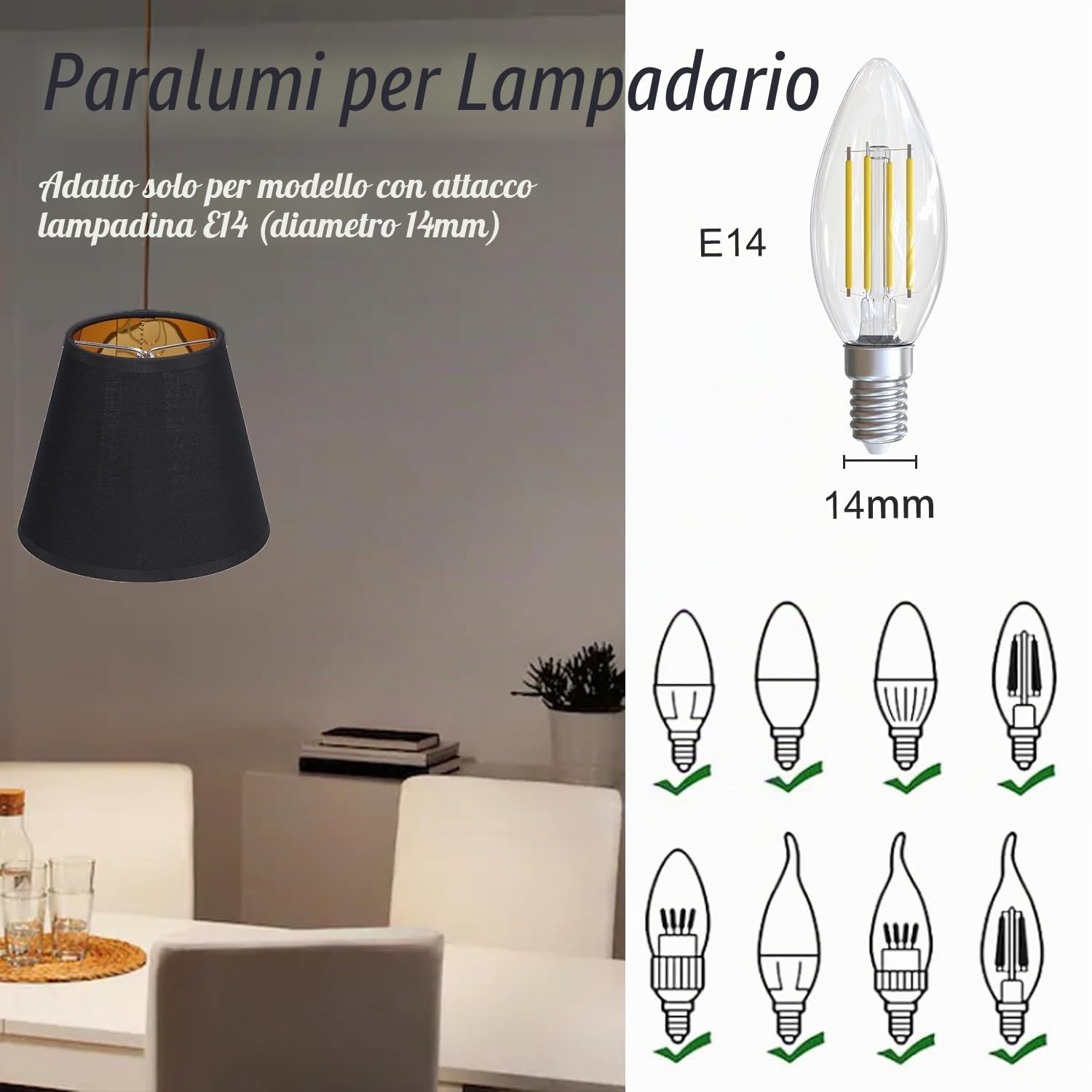 6 Pezzi E14 Paralumi in Tessuto 5,9 * 3,5 * 4,9 Pollici Clip-On Ad Alta Trasmissione Luminosa Candela Tavolo Paralume in Cristallo Lampadario per Lampadine E14 Lampade