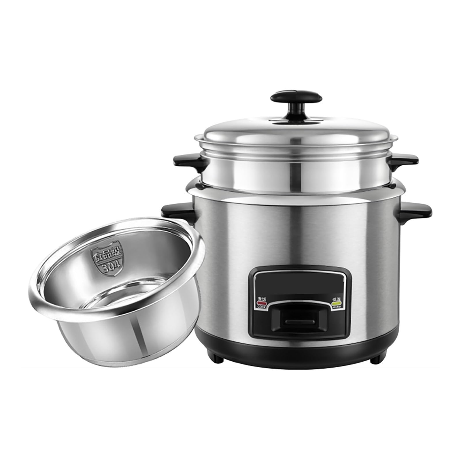 Générique Cuiseur à Riz et cuiseur Vapeur avec Fonction Maintien au Chaud, cuve en Acier Inoxydable 304, spatule et Verre doseur Inclus, Convient pour 1 à 11 Personnes. (4 L)