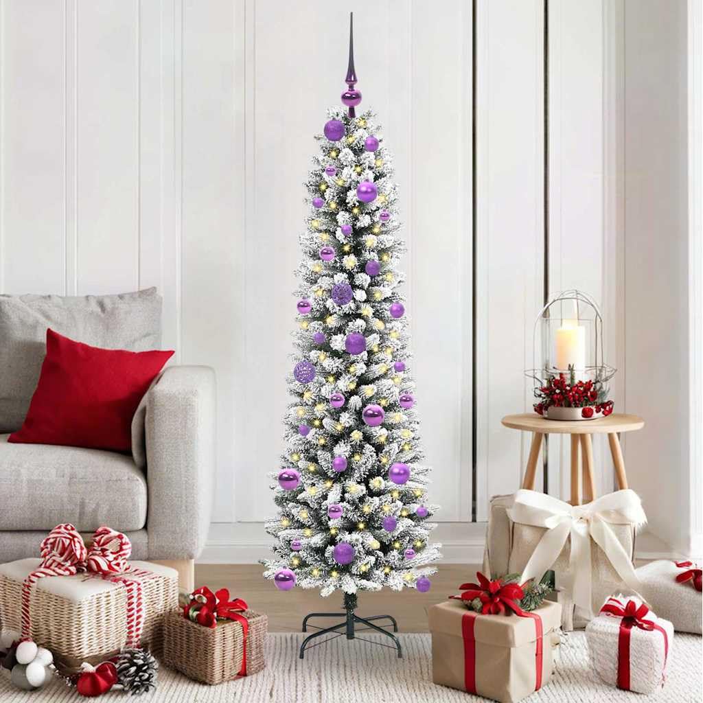 Sapin de Noël artificiel blanc 150 cm en PVC avec guirlande LED intégrée et pied en métal stable