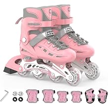 Inline Skates for Kids, Protector Set Included, Adjustable Size, Kids, Juniors, Unisex, For Beginners, Lightweight, Breathable, Quiet Design, For Boys and Girls