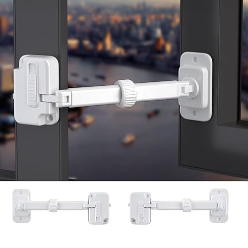 CMINGJ Paquete de 2 limitadores de ventana a prueba de niños, cerradura ajustable de seguridad para bebés, cerraduras de seguridad para ventanas