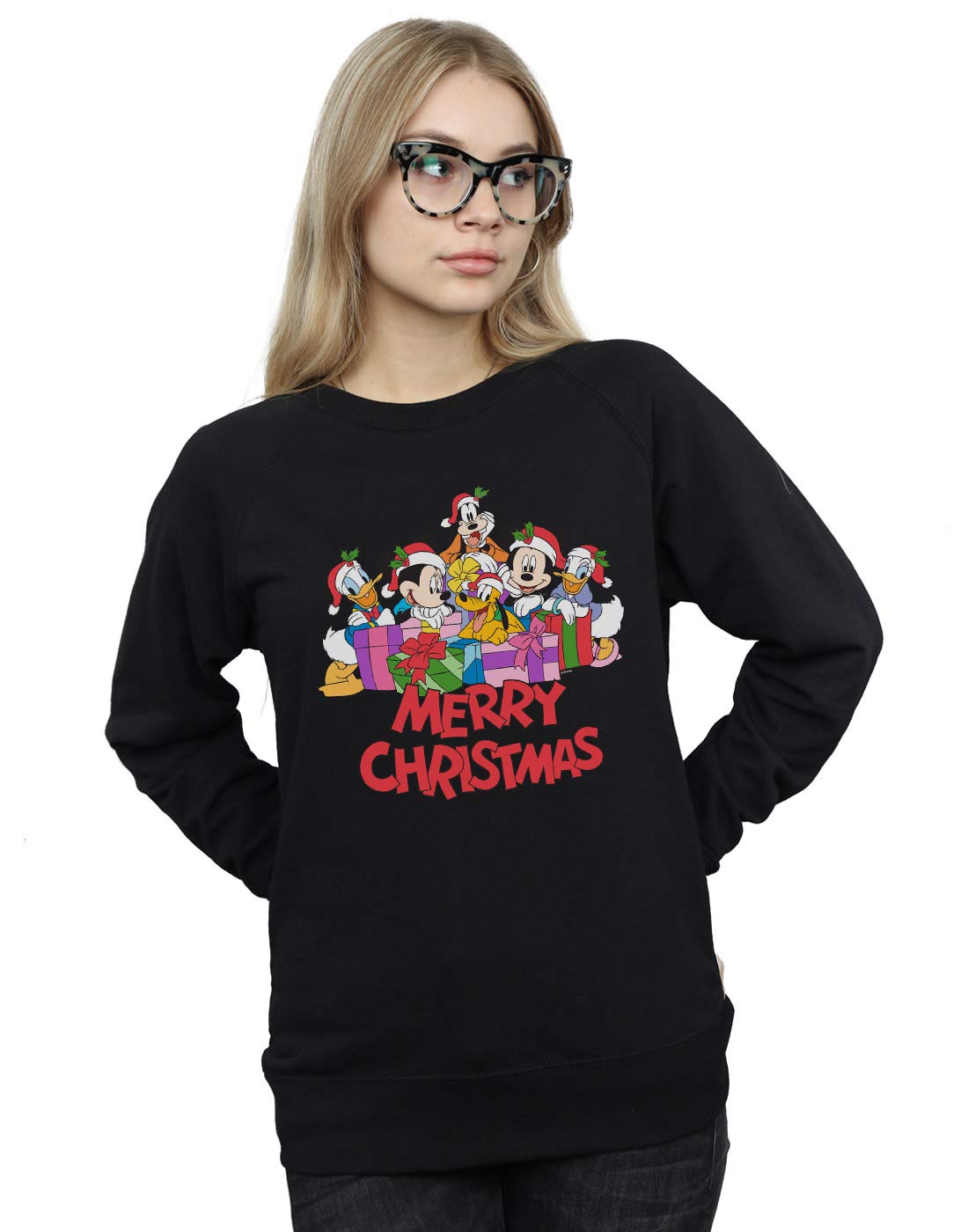 Absolute Cult Women's Black Disney Mickey Mouse And Friends Christmas Sweatshirt Medium