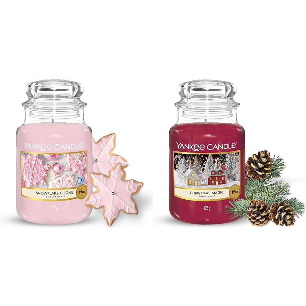 Bundle of Yankee Candle Candela Profumata In Giara Grande, Durata Fino A 150 Ore, 10.7 X 10.7 X 16.8 Cm + Yankee Candle Candela Grande Vaso, Biscotto del Fiocco di Neve