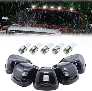 5X Black Smoke Lens Cab Roof Marker Running Lamps w/White LED Lights Compatible with Ford F150 F250 F350 F450 F550 F650 F750 E150 E250 E350 E450 1999-2016 Super Duty Pickup Trucks