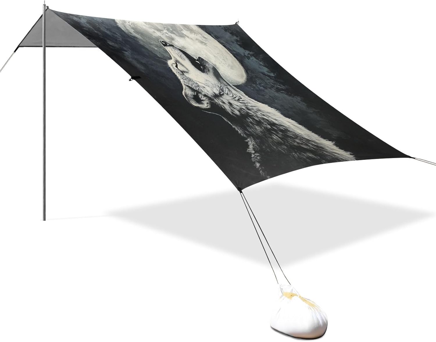 ALAZA Wolf Howling Moon Beach Tent Sun Shelter UPF50+ Protection Beach Shade Canopy w/ 4 Sandbags for Outdoor Camping, Fishing, Backyard Fun, Picnic, 10x9 ft