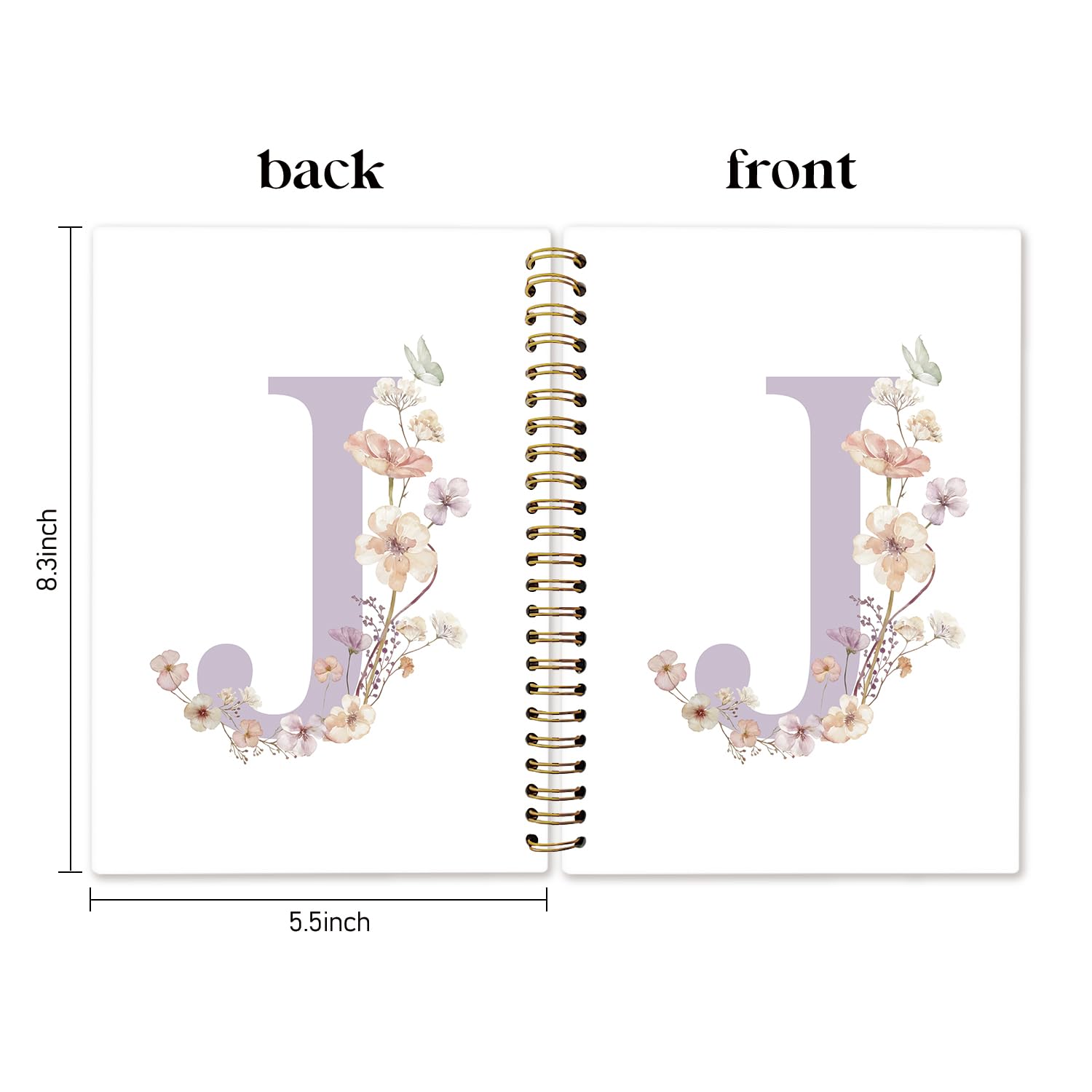 Cuaderno de letra J con inicial J, regalos con monograma para mujeres, cuadernos personalizados para escribir, bonitos blocs de notas personalizados para mujeres, cuadernos florales de tapa