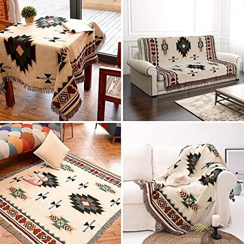 VANJOROY Aztec Navajo Sofa Large Throw Blanket for Single 2 Seater Settees,100% Handwoven Cotton Tribal Ethnic Bohemian Armchair Throw for Couch Sofa and Bed-130×180cm - Image 4