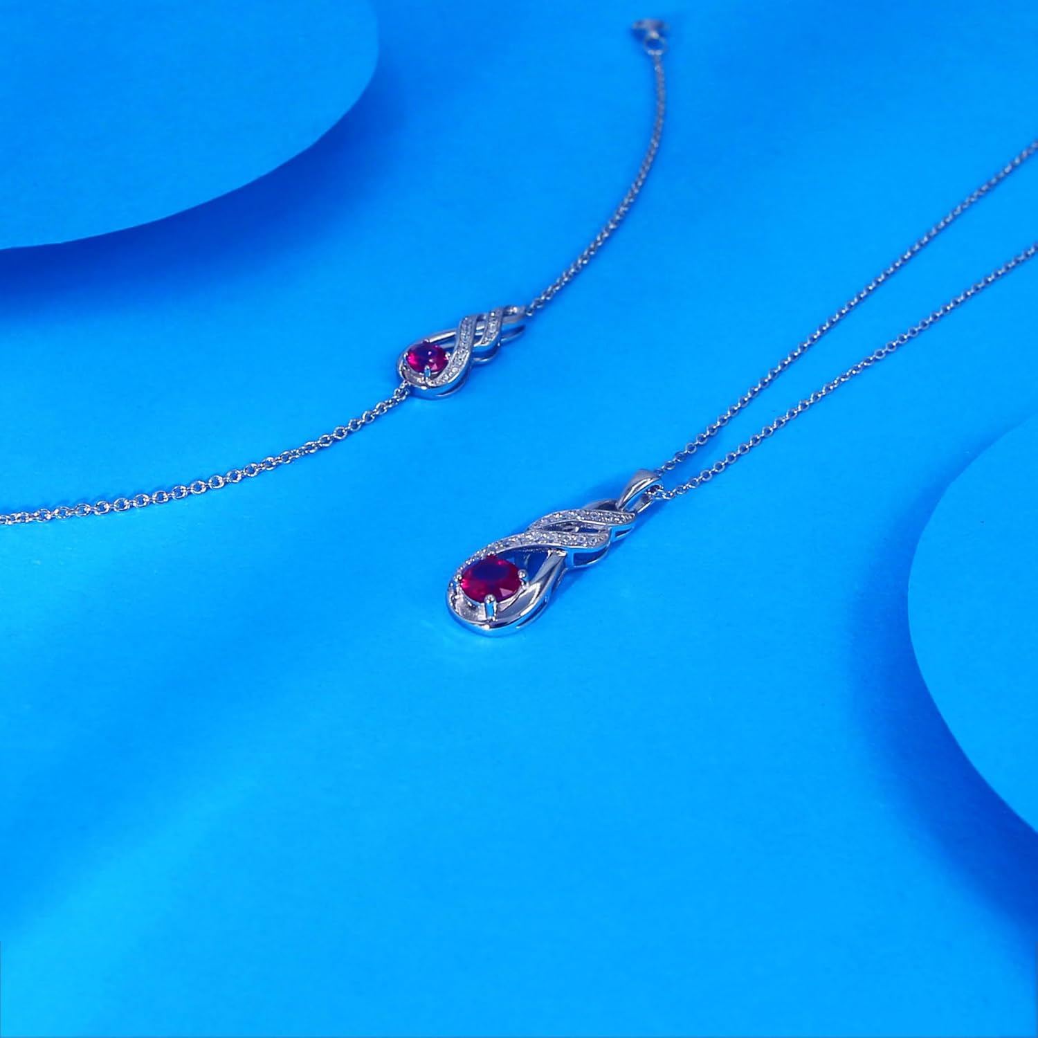 Birthstone Necklaces for Women 925 Sterling Silver Infinity Pendant Created Gemstone Jewelry for Her, 16"+2" - Image 4