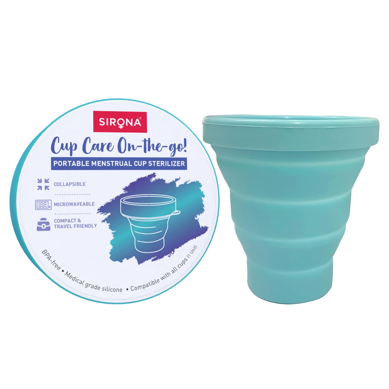 Sirona Collapsible Silicone Cup Holder - Sterilizing Container Storage for Menstrual Cup - 1 Unit | Microwave Friendly | Kills 99% Of Germs | Menstrual Cup Sterilizer
