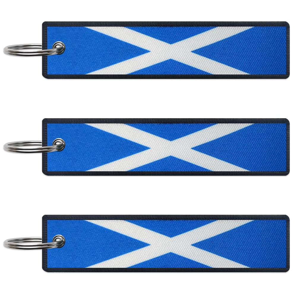 JAVD Scottish Flag Keychain Tag with Key Ring - Keys, Cars, Motorcycles, Backpacks, Luggage and Gifts - EDC (3 Pack)