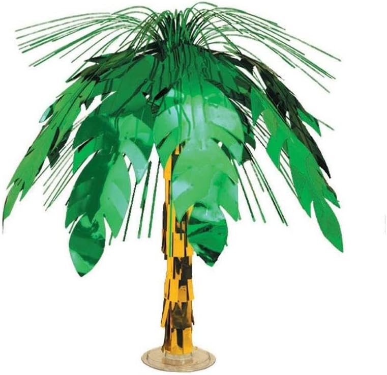 Beistle Pack of 2 Palm Tree Cascade Centerpieces, Summer Beach Party Table Decorations, Tropical Luau Hawaiian Party Decor, Jungle Party Supplies, 18"