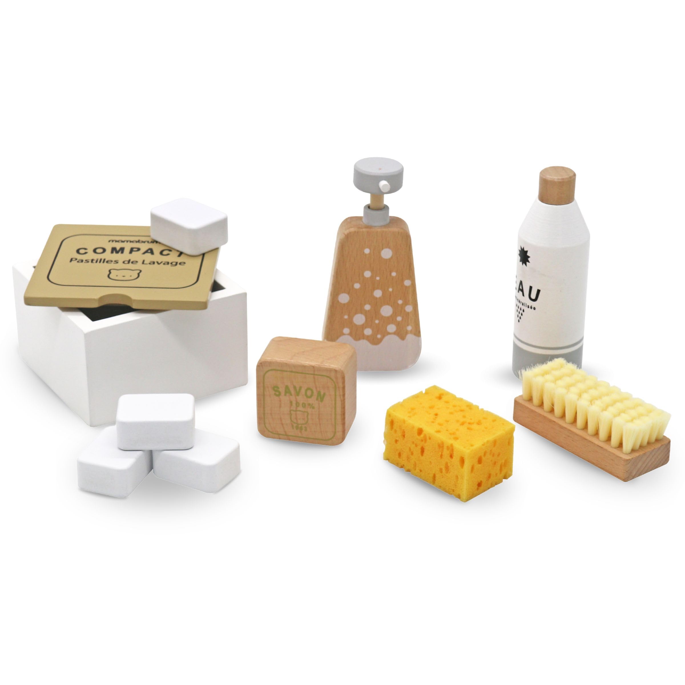 Mamabrum Set Pulizia Bambini Giocattolo in Legno - 10 Pezzi con Scopa, Spazzola e Accessori - Kit Giochi di Ruolo Educativi per Bambini 3+ Anni con Scatola Contenitore