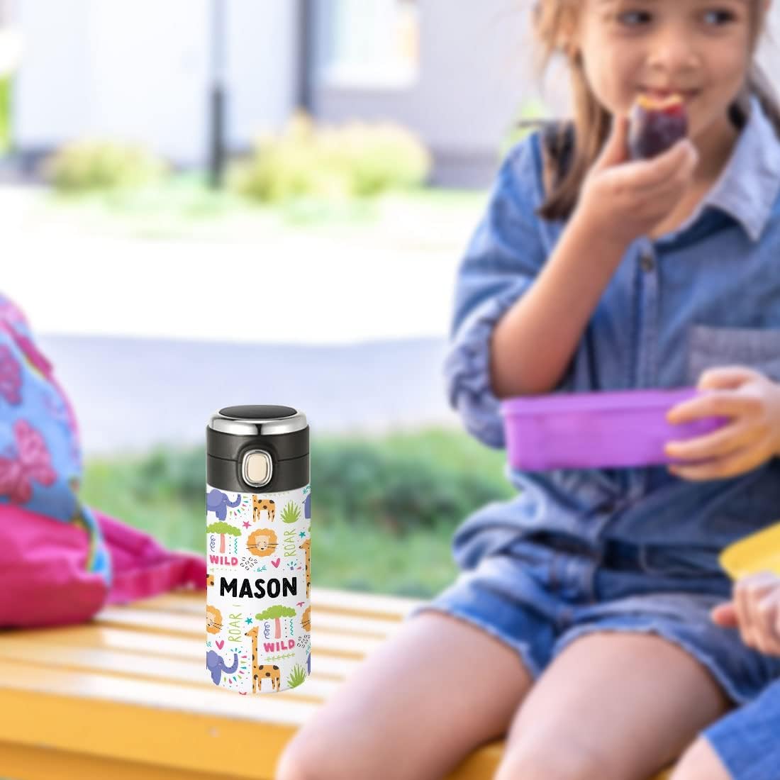 Andaz Press Personalized Safari Animals Stainless Steel Tumbler, 10oz BPA-Free Insulated Water Bottle with Leakproof Flip Lid, Custom Name Cup for Boys, Girls, Students, Birthday Party Favors, 1-Pack