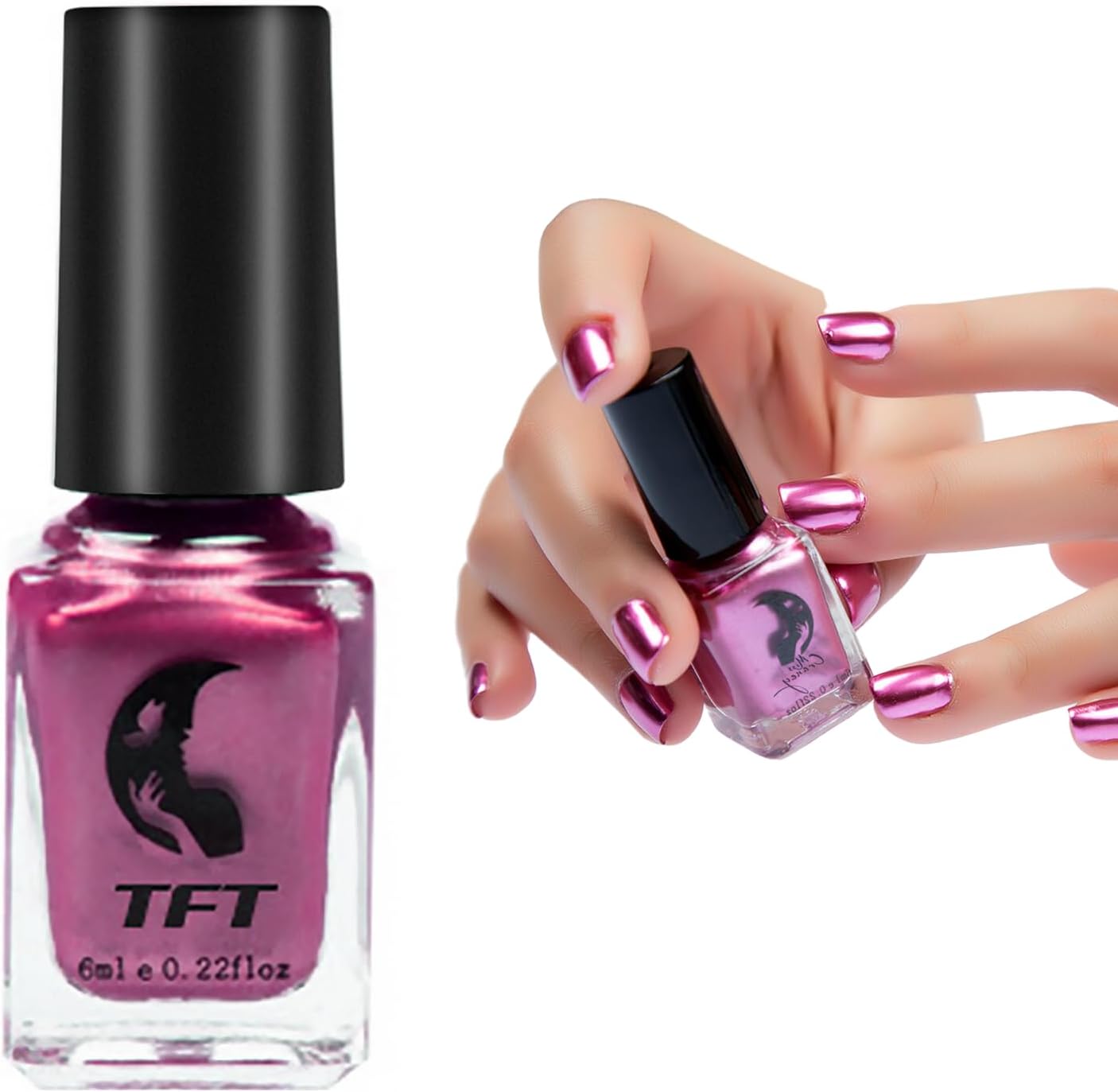 Metal Nail Polish Mirror Nail Varnish,Quick Drying Metallic Effect Nail Art Polish, Silver Plating Metallic Nail Polish No UV Needed, Magic Mirror Gel Nail Polish For Chrome Nail (6-Magenta)