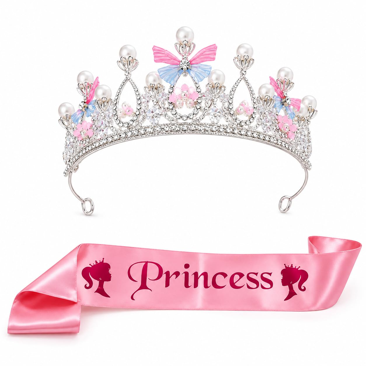 Princess Crown for Girls & Women with Sash, Silver Butterfly Tiara Crown & Satin Sash Pink for Birthdays, Parties & Special Occassions, Gift for Girls & Womenss-image-32