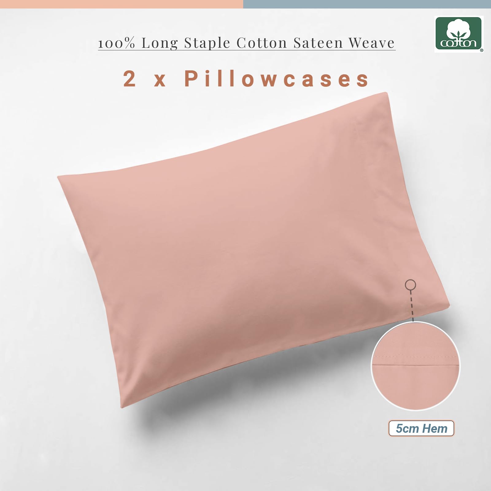Pizuna Toddler Pillow Cases 33 x 46 cm, Misty Rose, 400 Thread Count 100% Long Staple Cotton Crib Pillowcase Set of 2 - Image 3