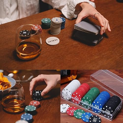 Miniatura 2 de IXIGER Juego de fichas de póquer (200 unidades), fichas de póquer con denominaciones, discos de plástico para contadores de aprendizaje y fichas de