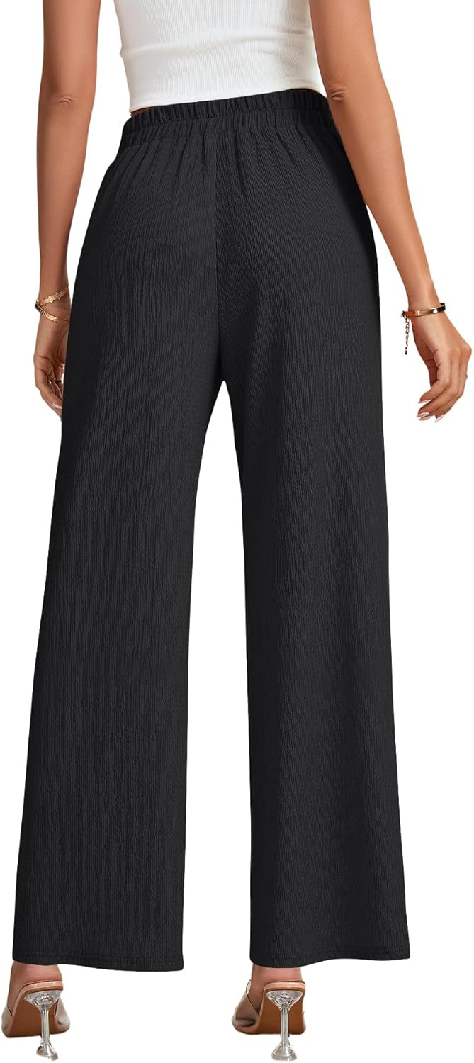 Vrtige Women's Textured Elastic High Waist Loose Classic Casual Wide Leg Pants - Image 5