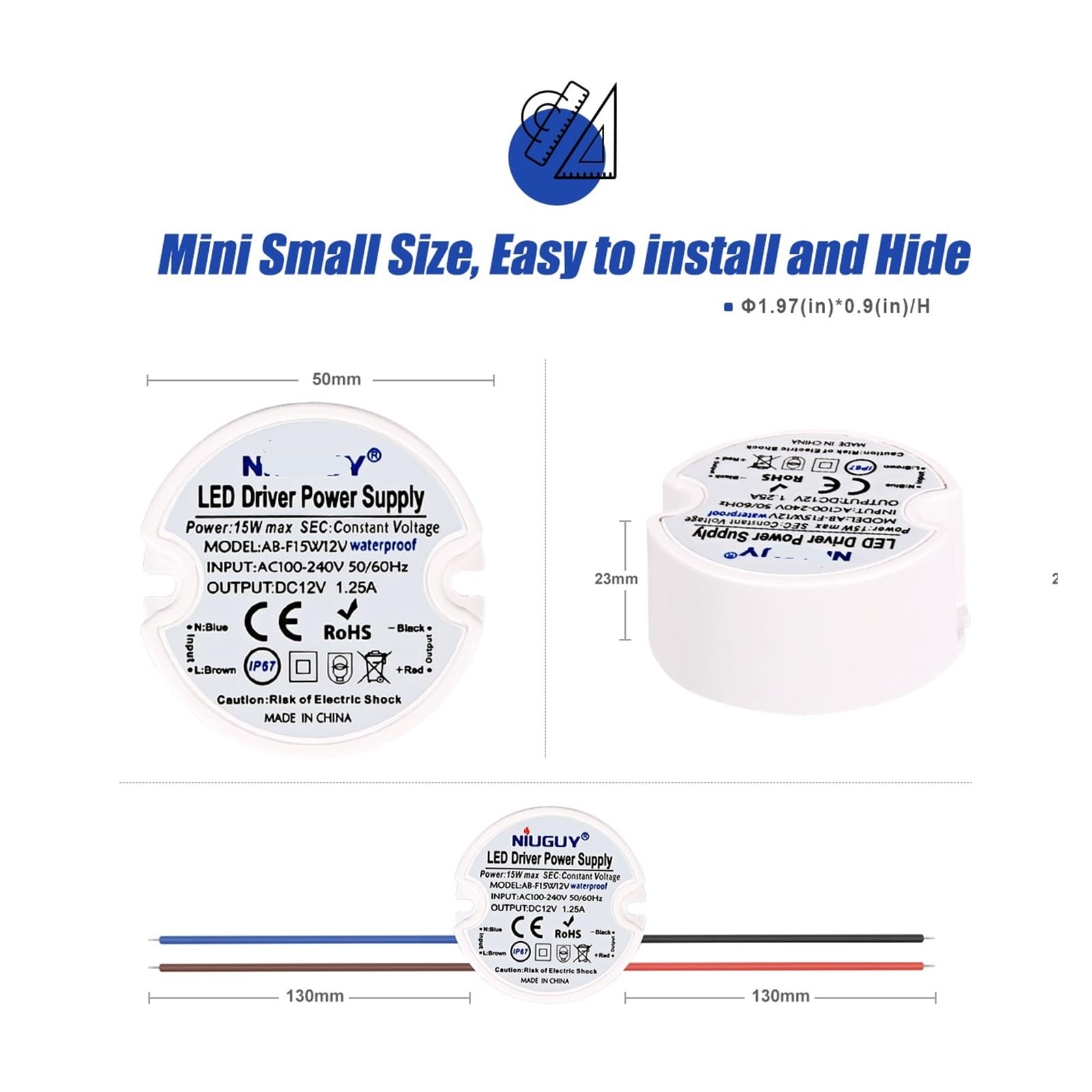 2 uds Controlador LED DC12V IP67 luz Exterior Transformador de iluminación Impermeable Fuente de alimentación de 12V Fuente de alimentación de Tira LED de 15W