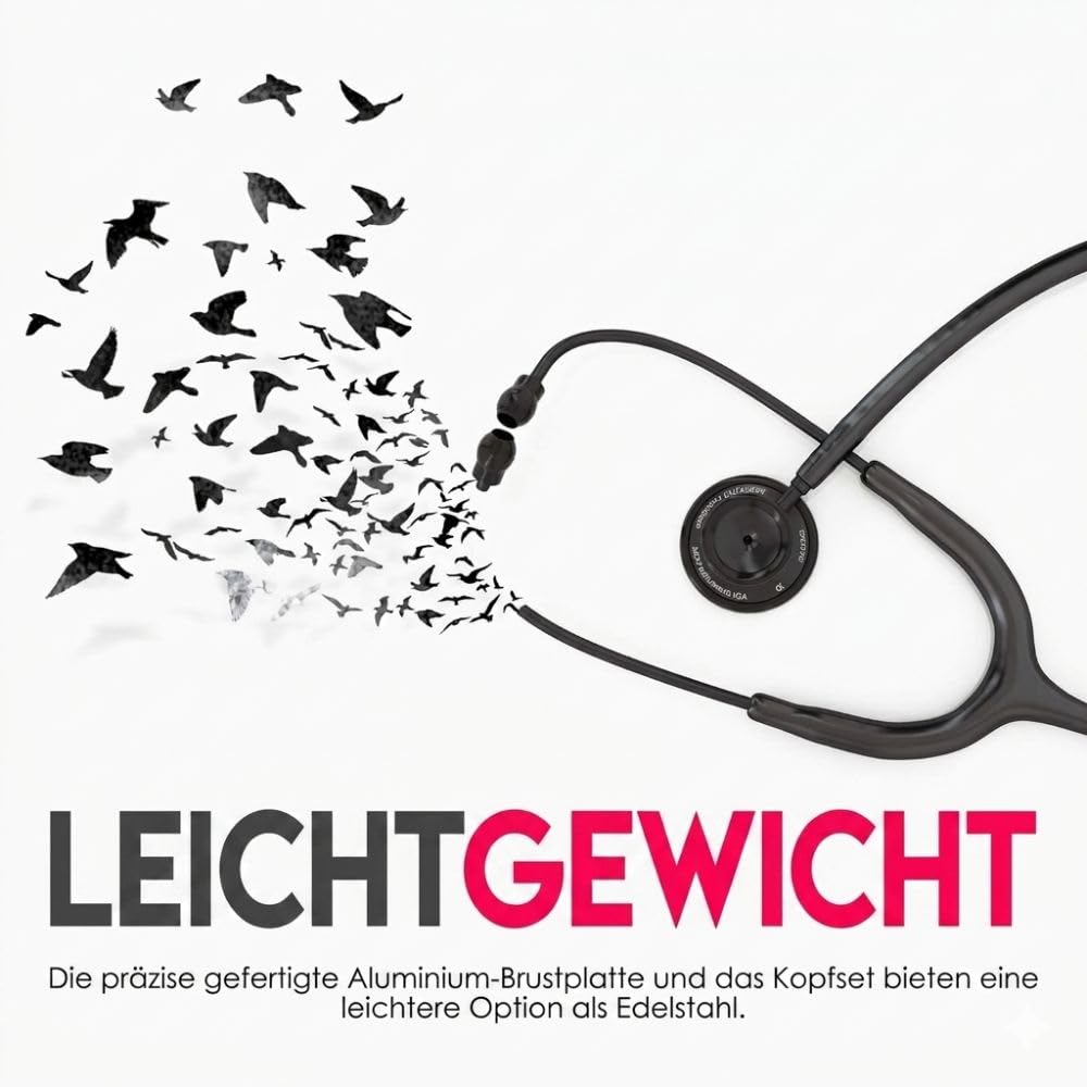 MDF Instruments Acoustica leichtes Zweikopf-Stethoskop mit kostenlose Ersatzteilgarantie -MDF747XPBO - Blackout