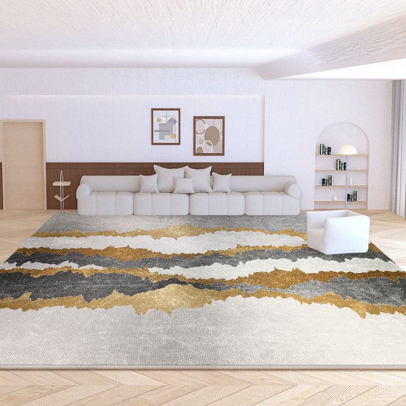 Tapis lavable et antidérapant 200x290 cm pour grand salon gris