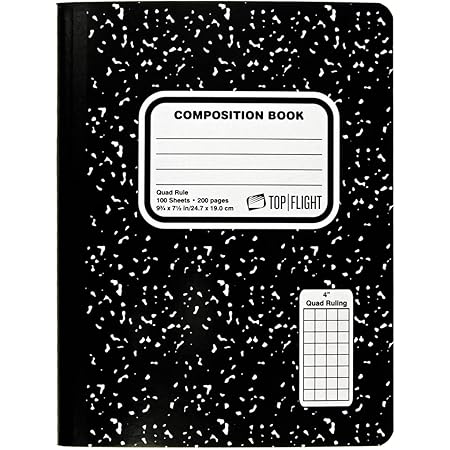 Top Flight Sewn Marble Composition Book, Black/White, Quad Rule, 4 Squares per Inch, 9.75 x 7.5 Inches, 100 Sheets (41320)