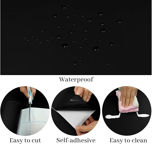 Miniatura 8 de VaryPaper Papel de contacto negro grueso de 32 x 118 pulgadas, papel adhesivo negro para despegar y pegar, extraíble, autoadhesivo, impermeable,