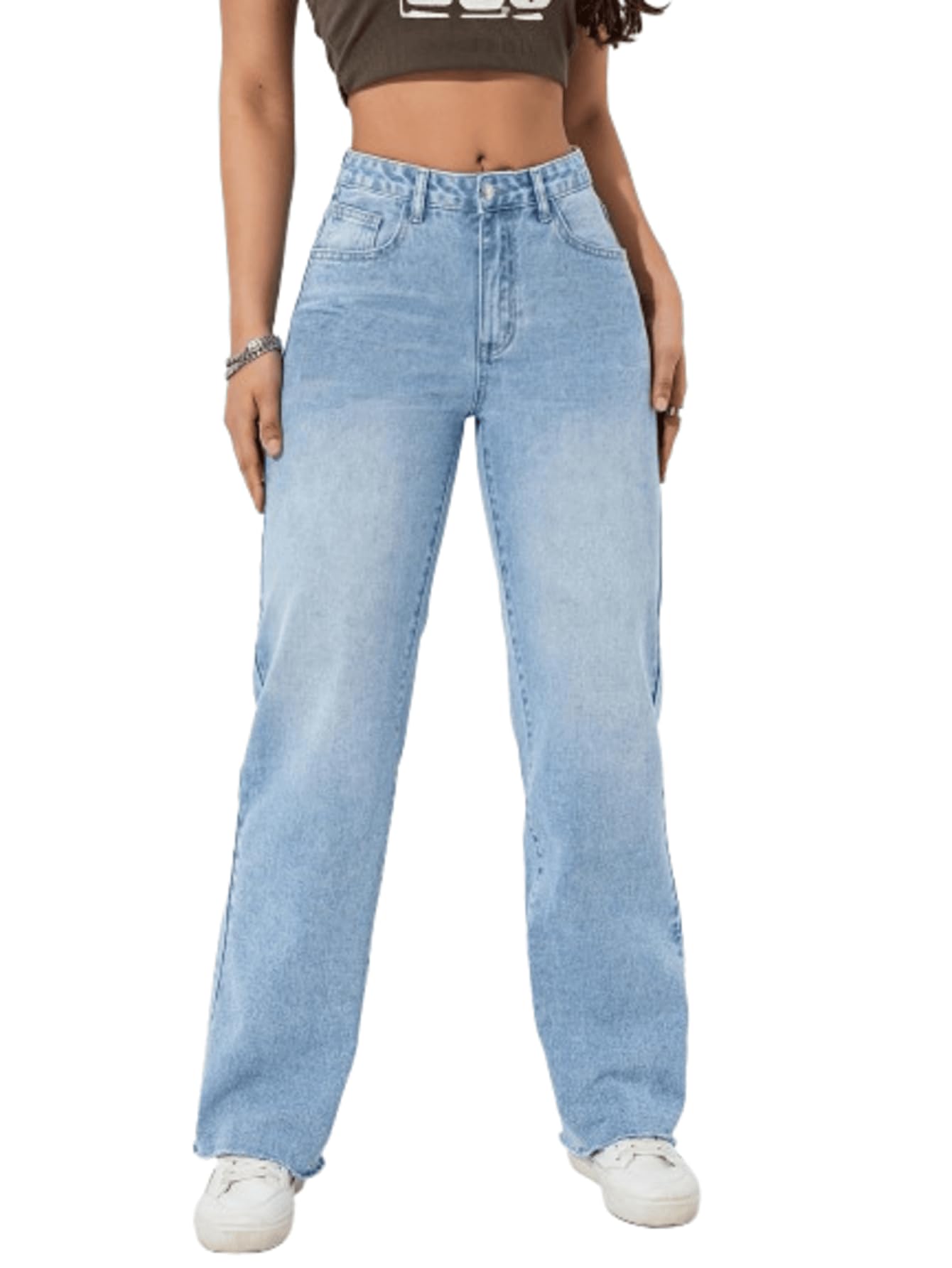 aahwan Light Blue Solid Denim High Waist Wide Leg Pants & Jeans for Women's & Girls'-picture-18