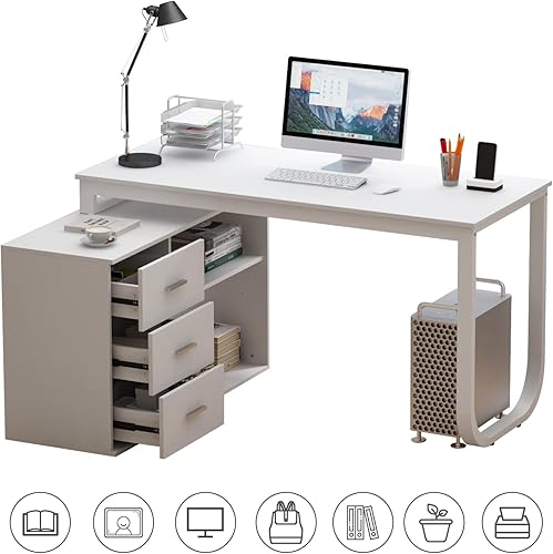 Miniatura 3 de FUFUGAGA Escritorio grande de oficina en forma de L de 551 pulgadas con archivador de 413 pulgadas escritorio esquinero para computadora con 3