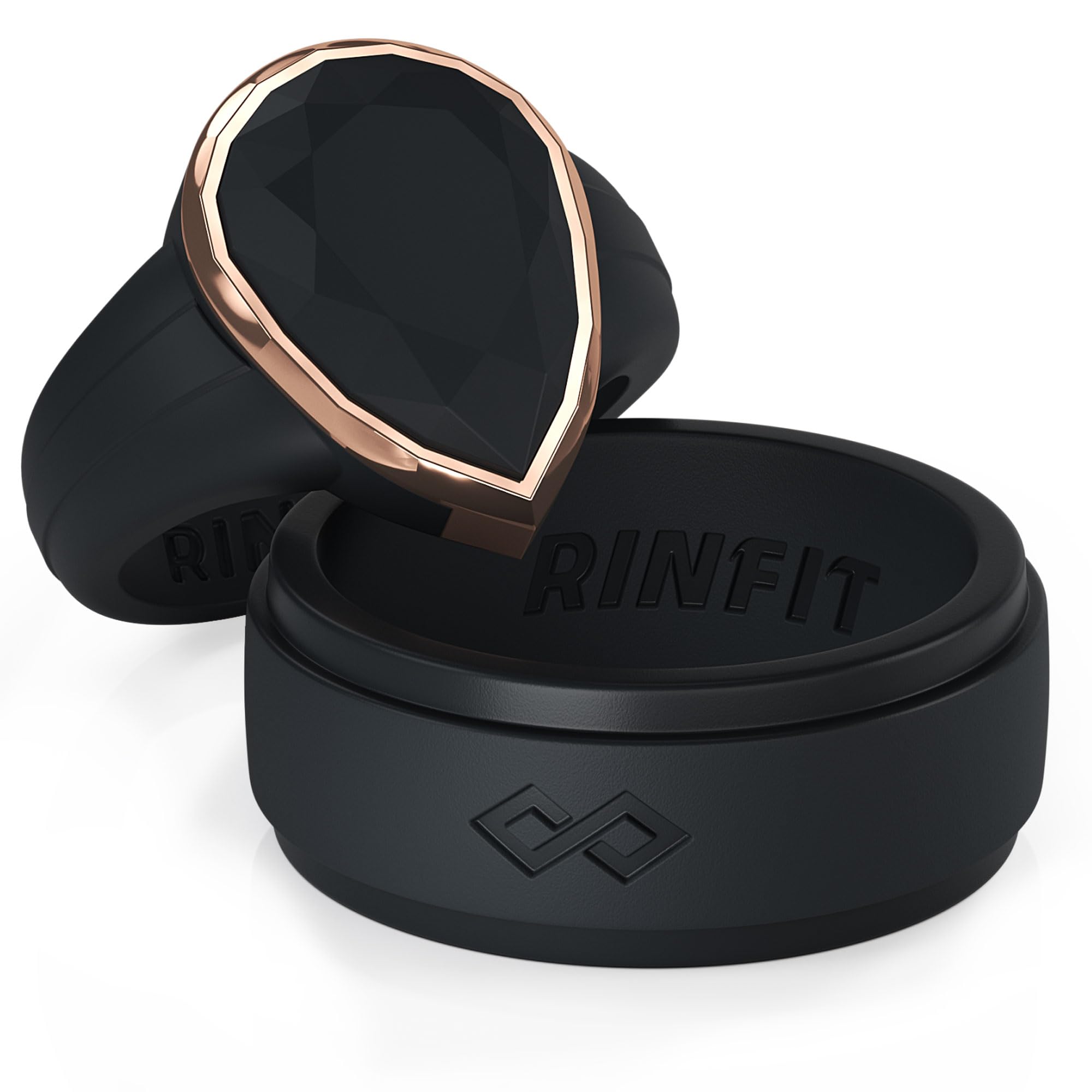 Rinfit Matching Silicone Rings for Couples - Wedding Bands for Him and Her - Emerald/Oversized Pear/Metal Pear & Infinity Patented Design