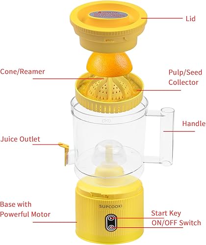 Miniatura 8 de Exprimidor eléctrico recargable de cítricos  Exprimidor automático con botón táctil, cable USB y cepillo de limpieza  Portátil para naranja, limón,