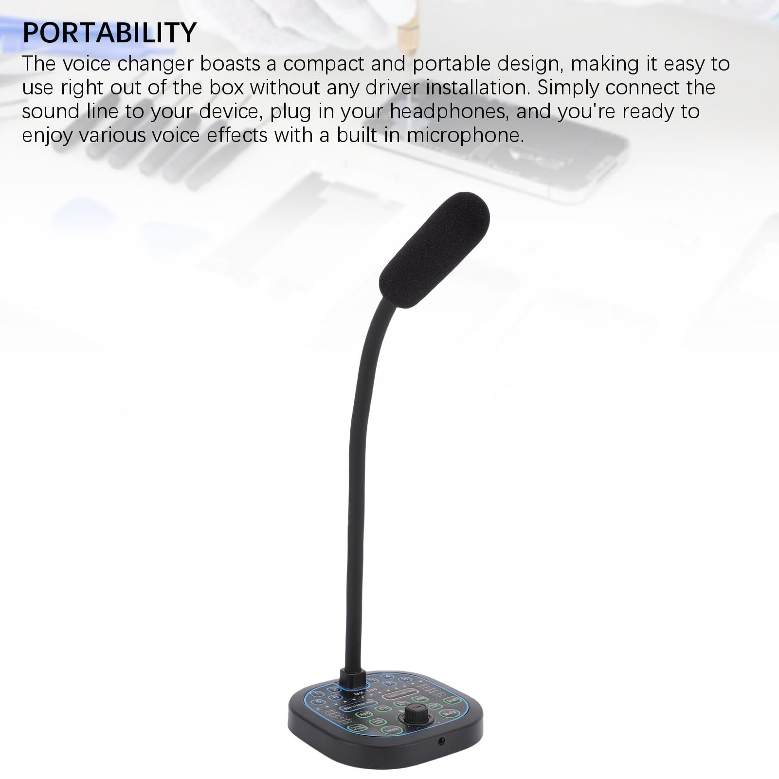Naroote Cambiador de Voz con Micrófono de Mano, 16 Efectos de Sonido para Grabación de Juegos, Teléfono, Computadora, PC, Portátil, Cambiador de Voz ABS Negro Portátil con 16 Modificaciones de para