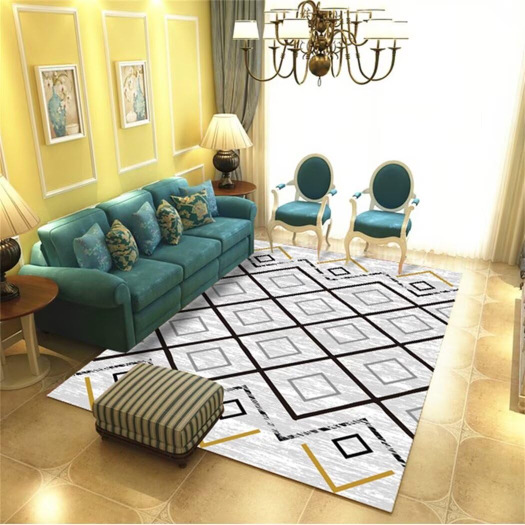 Tapis de couloir lavable et doux à motif géométrique gris 180x220cm pour grand salon