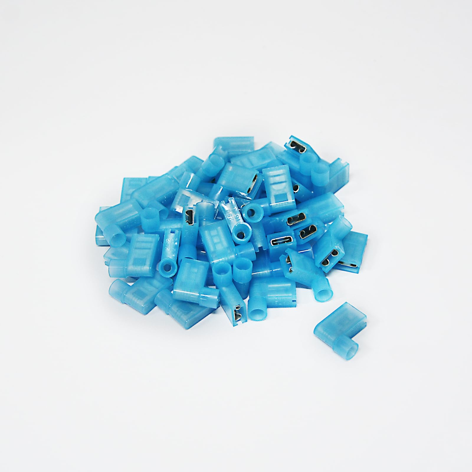 Uotyle 100pcs Flag 6.3mm Blue Crimp Wire Terminal Female Spade Connector + Clear Protect