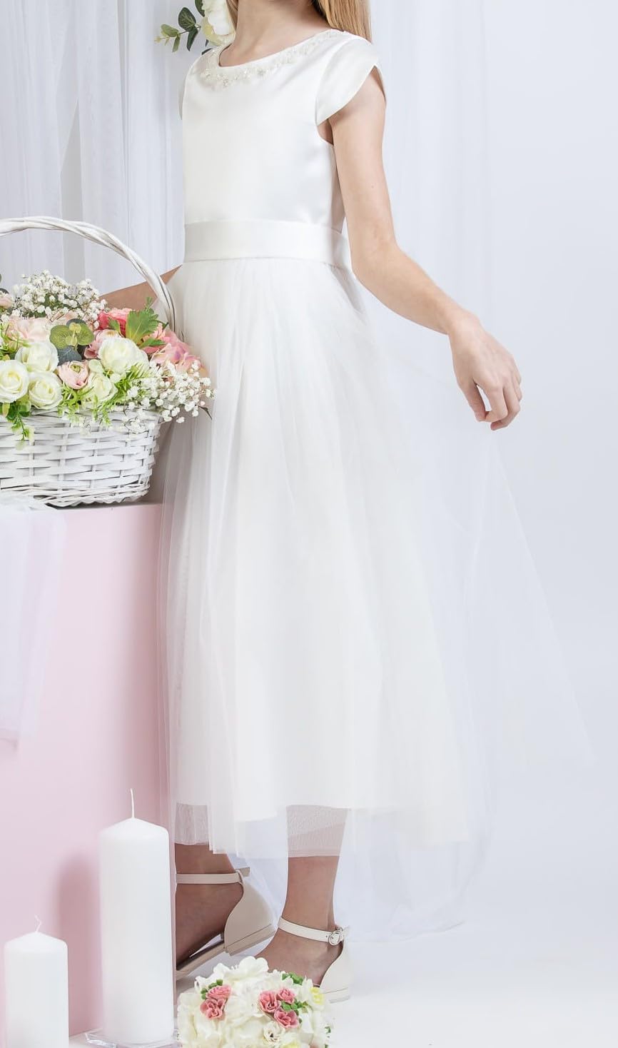 Zoya Festliches Tüllkleid für Mädchen Ida mit Schleife und Glitzersteinen Kommunionkleid für Hochzeit Kommunion Taufe