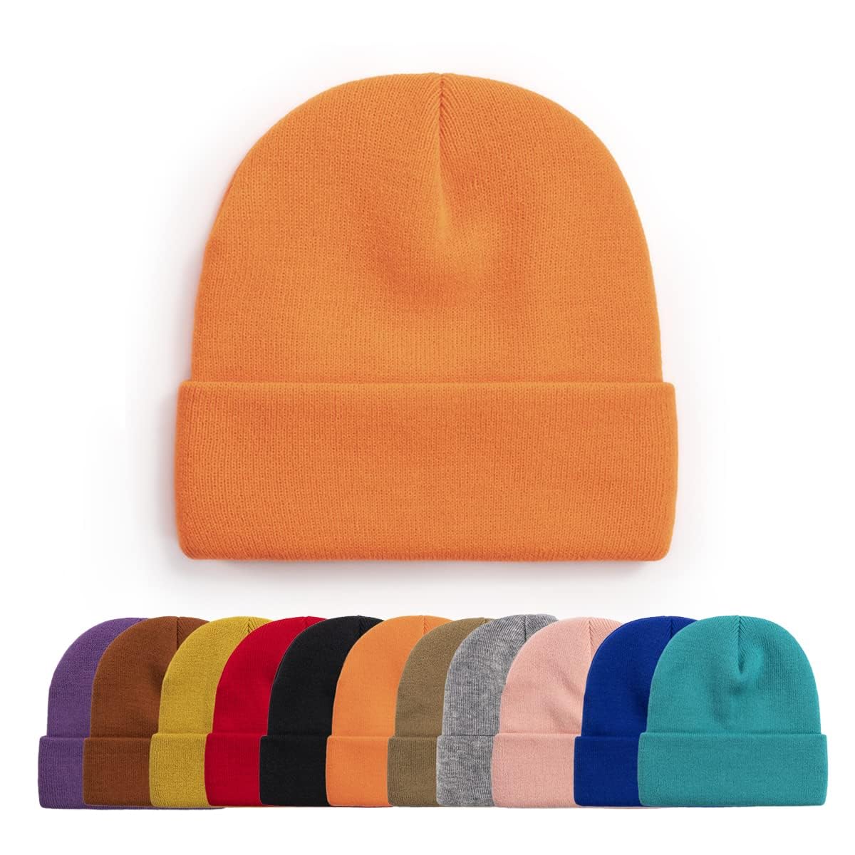 Fchui Unisex Fluorescent Orange Plain Winter Hat-Beanie Cap Soft Fleece Lining Beanie Windproof Slouchy Hats For Indoor Outdoor (Fluorescent Orange)