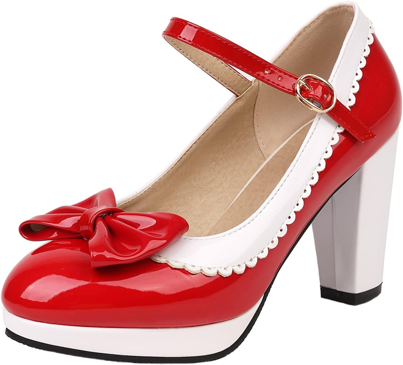 Womens Fashion 9CM High Heels Sweet Bownot Lolita Princess Single Shoes Platform Ankle Strap Maid Mary Jane Pumps