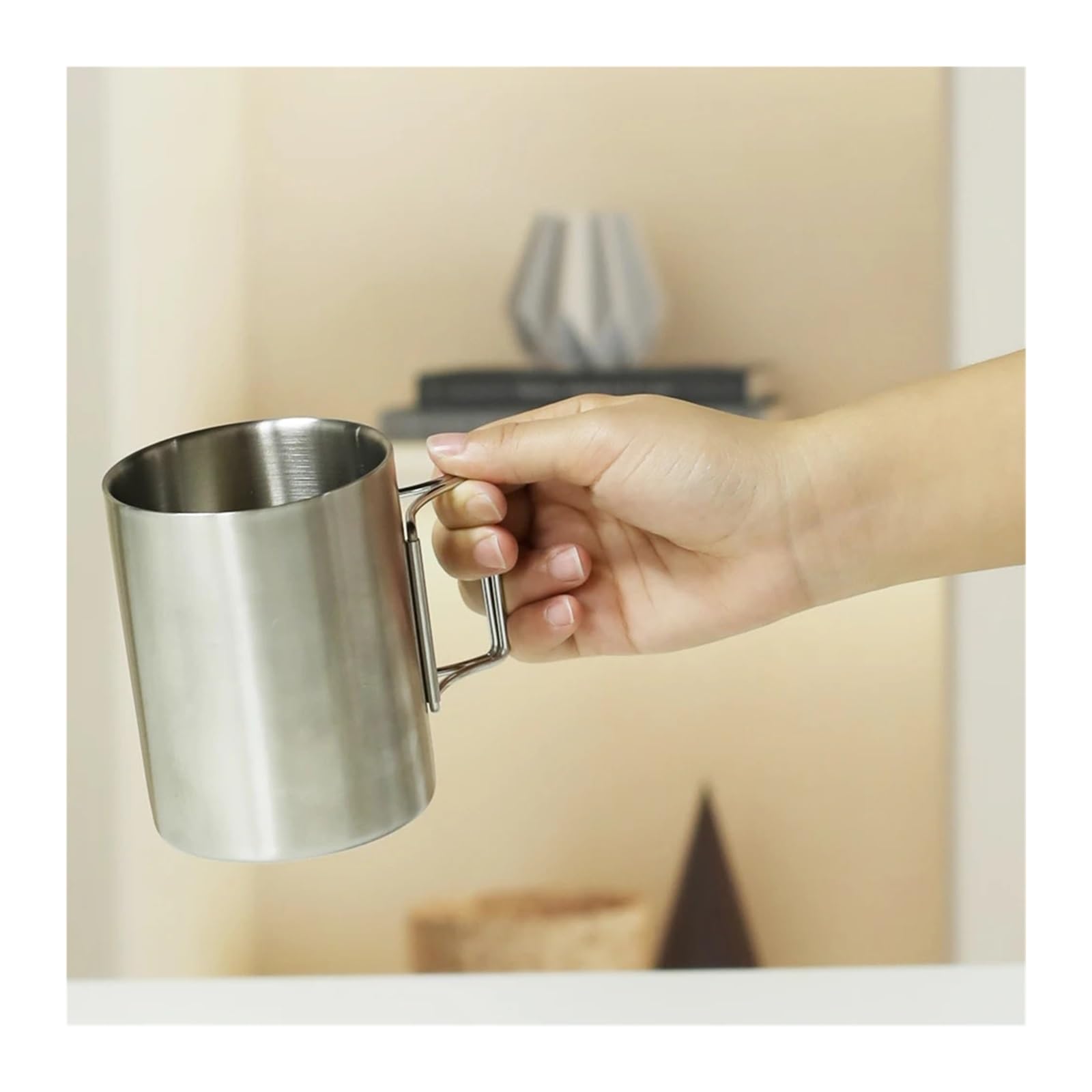 Zusammenklappbarer Edelstahlbecher Campingbecher aus Edelstahl | 304 Faltbarer, tragbarer, isolierter Becher for den Außenbereich(400ml)