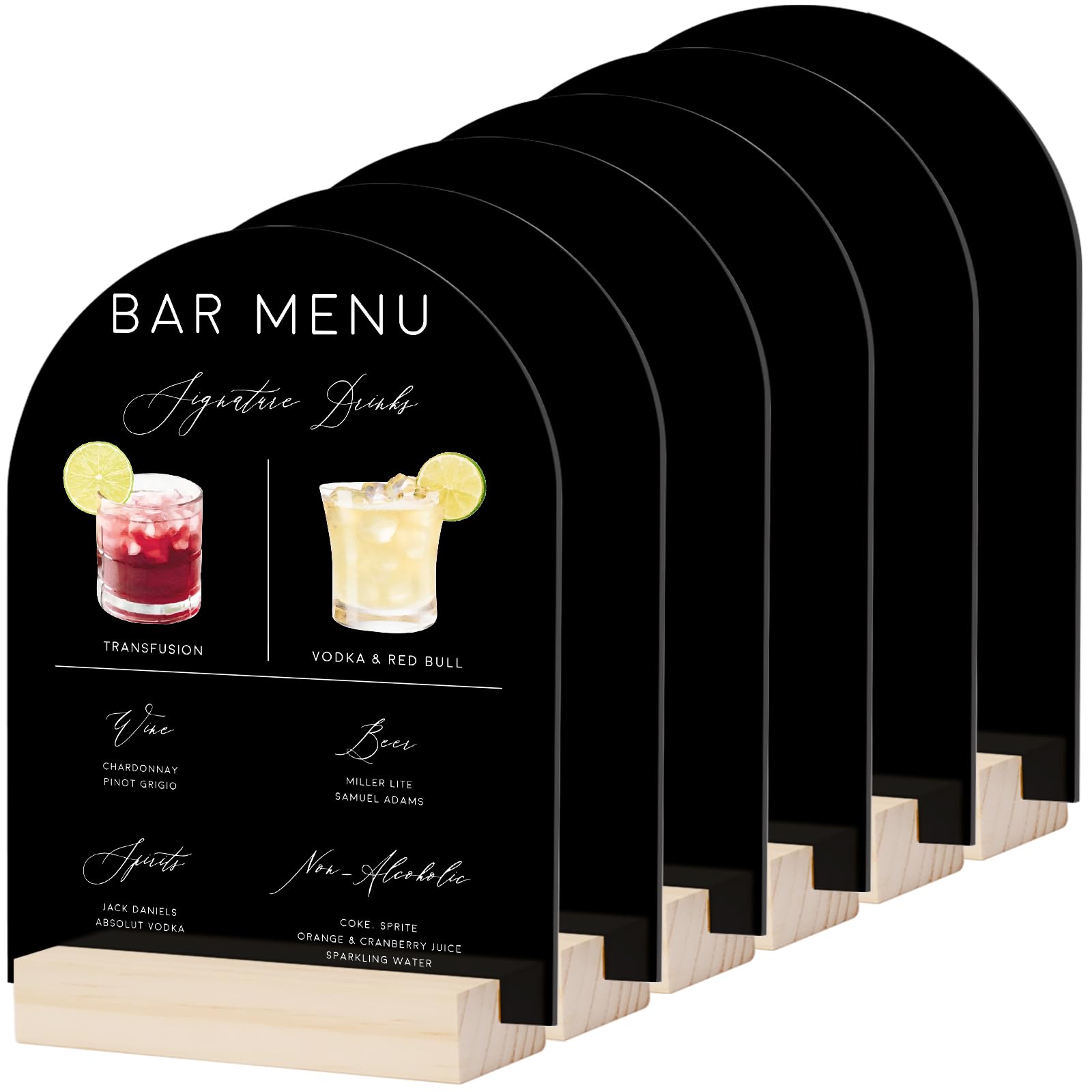 JINMURY 8x10 Inch Black Arch Acrylic Sign with Holder- 6 Pack Black Arched Acrylic Signs Blank with Wood Stands, DIY Arch Sign Blank for Wedding Party