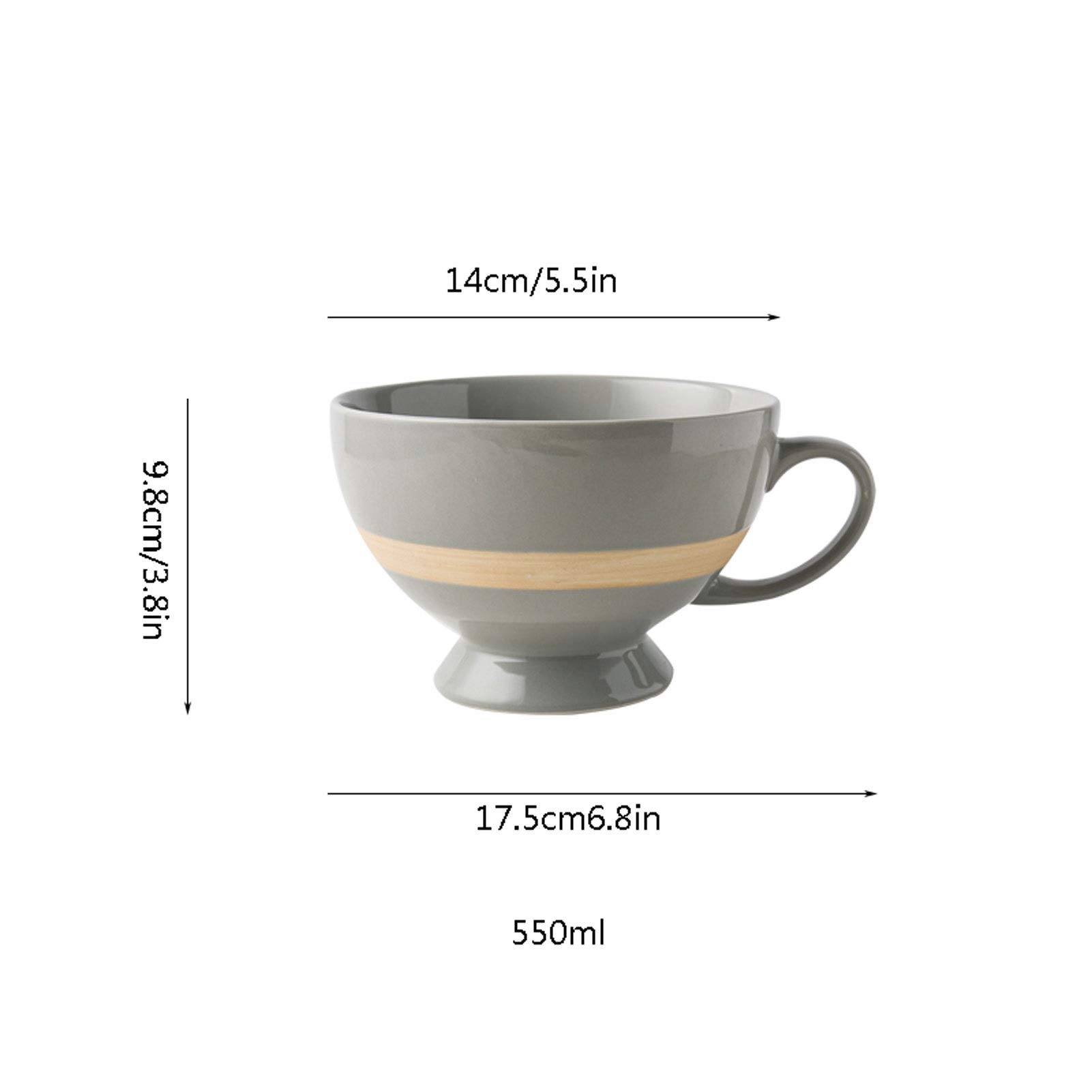 Tassen, nordischer Stil, Frühstück, Haferflocken, Dessertschale, Retro-Keramik-Milchbecher, großes Fassungsvermögen, Wasserbecher, geeignet für Zuhause und Büro, 550 ml, Kaffeetasse (Grau ohne