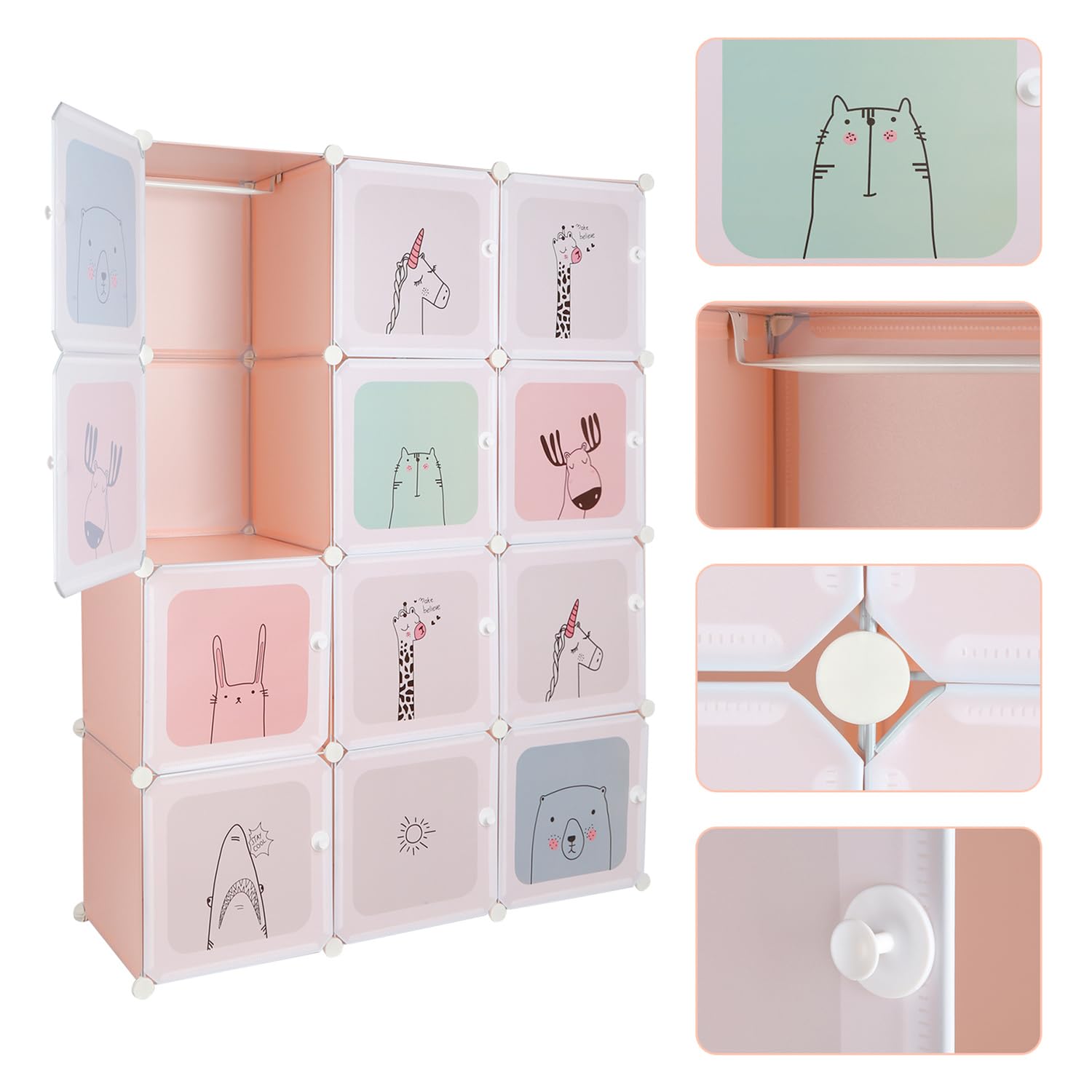 homewell Armoire De Rangement Enfant 12 Cubes, Meuble De Rangement avec Portes, Armoire Enfant pour Jouets, Vêtements, Chaussures