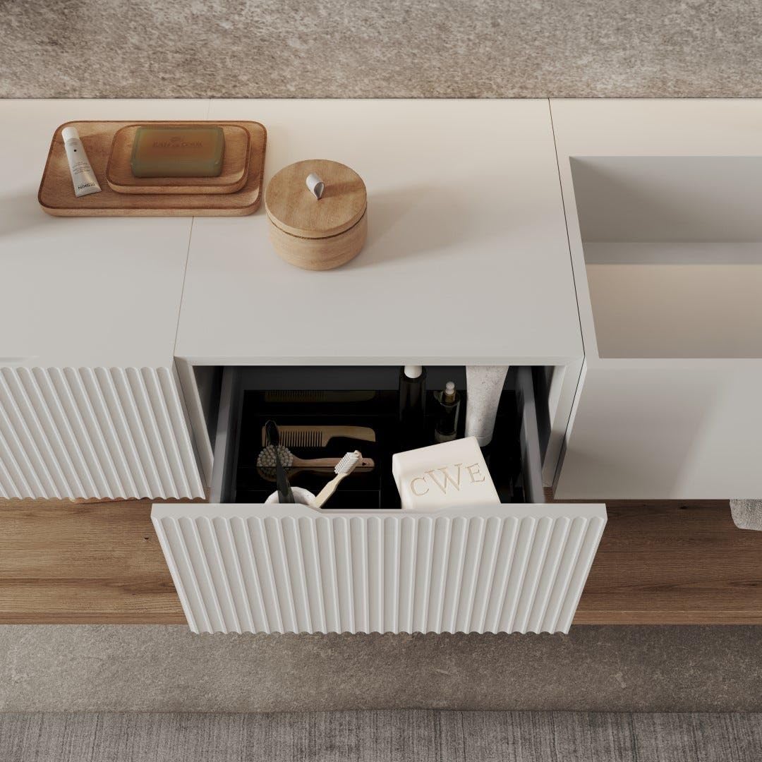 Kiamami Valentina Mobile Bagno Sospeso 140 Cm Bianco E Legno Miele Rodi